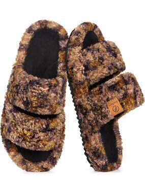 Women Diva Spot Polyester Fuzzy Open-toe Memory Foam Indoor House Shoes Slippers
